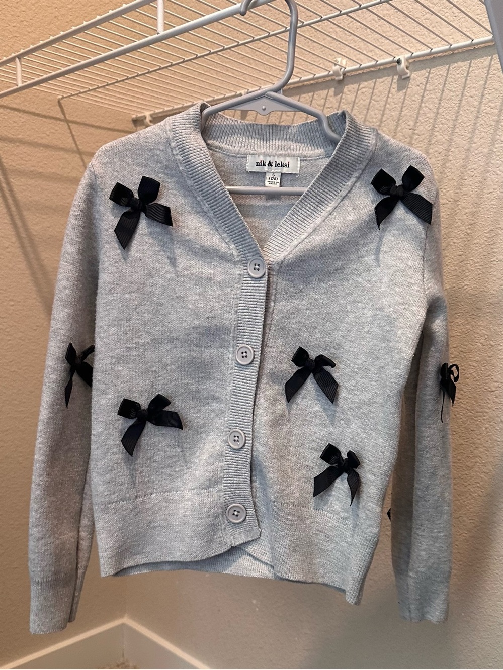 Girls Nik & Leksi Gray Sweater | Black Bows